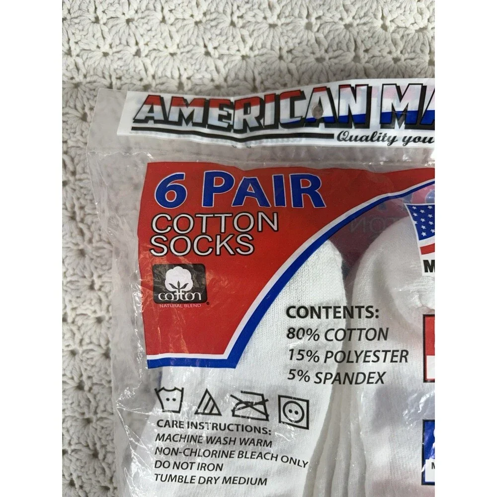 6 Pr American Made Cotton Blend Quarter Socks USA Made Contour Heel 9-11 Sock Sz